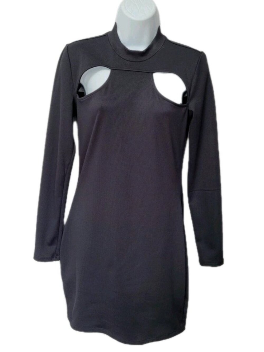 H&M Divided Women's‎ Bodycon Cut Out Long Sleeve Dress M Ribbed Above Knee Black